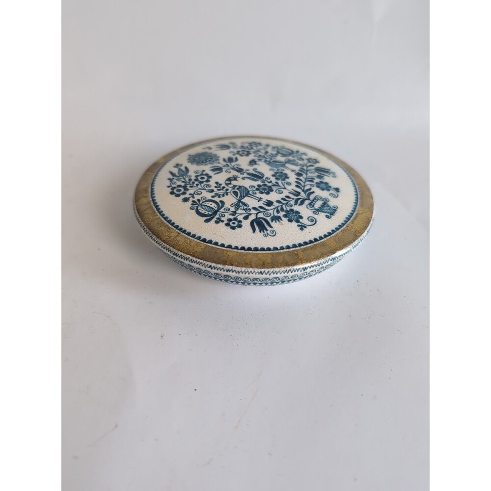 Vtg Eva Scherer Wien Austria Trinket Dish Enameled Copper Blue Onion Bird Design